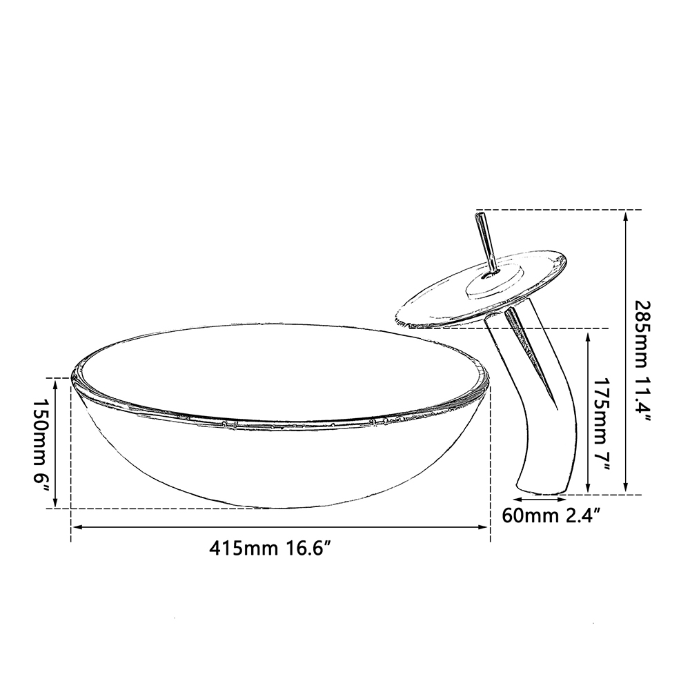 Yanksmart Temped Glass Battle Round Counter Top Top Topbasin Basin Set Set Pop-Up Drenel Montaggio Acqua Monte Kit