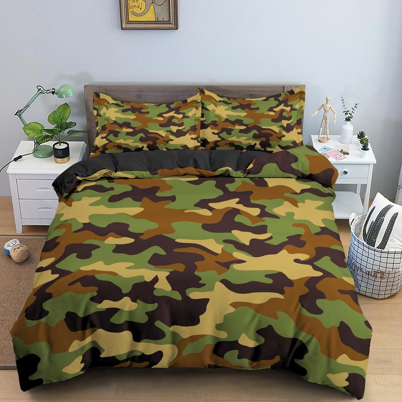 Conjunción de ropa de cama de estampado de camuflaje 3D colchado edredón nórdico talla gemela completa rey reina