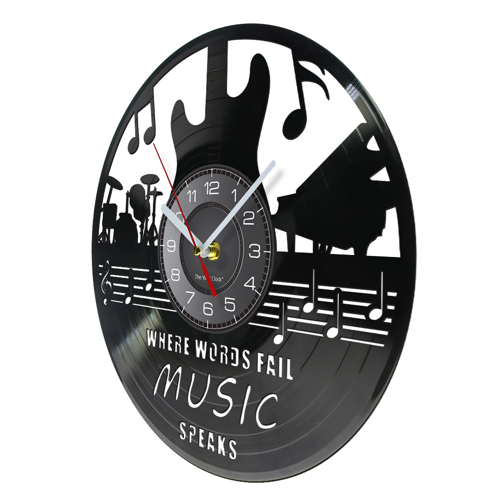 Où les mots échouent la musique parle de citation musicale art mural vinyle record mur horloge guitare décorative lp horloge rock n roll music cadeau