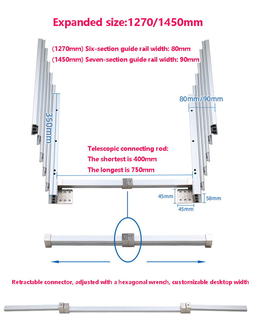 Teleskopiska matbordsskåp aluminiumlegering Slidskenor Flat Push Folding Hidden Folding Table Hårdvarutillbehör