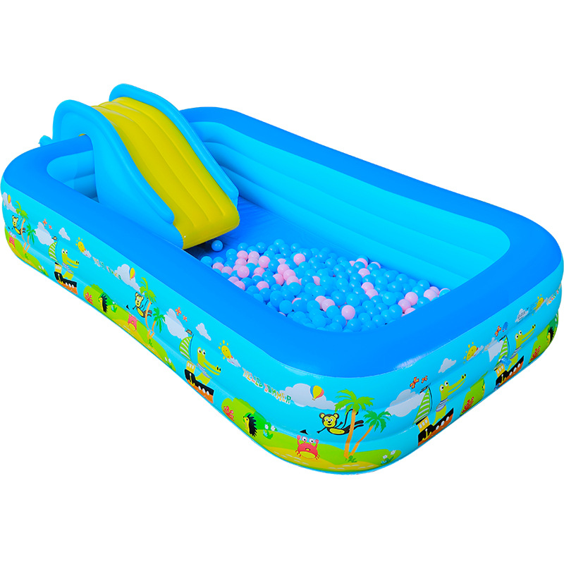 3.18 m Inflatable Kids Swimming Pool Outdoor With Slide Swimming Ring Electric Air Pump Boy Girl Baby Square Large Size Summer