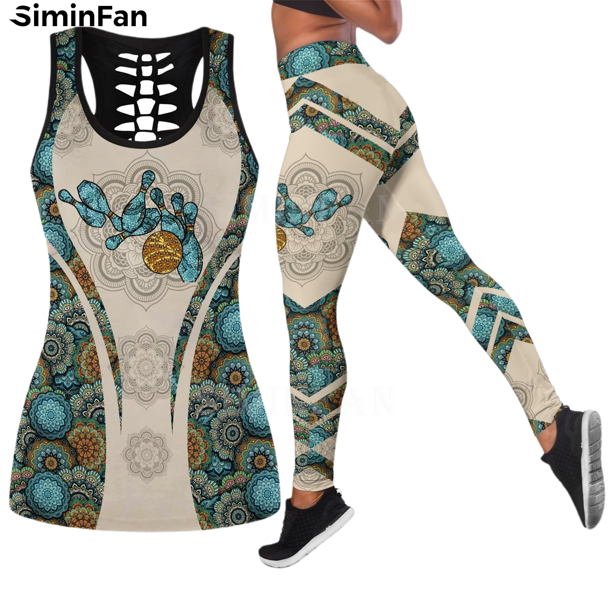 Love Bowling 3D Women Stampato Scavo Top Top Legging Pantaloni gilet Casual Suite Outfit femminile abbigliamento sportivo da due pezzi Yoga