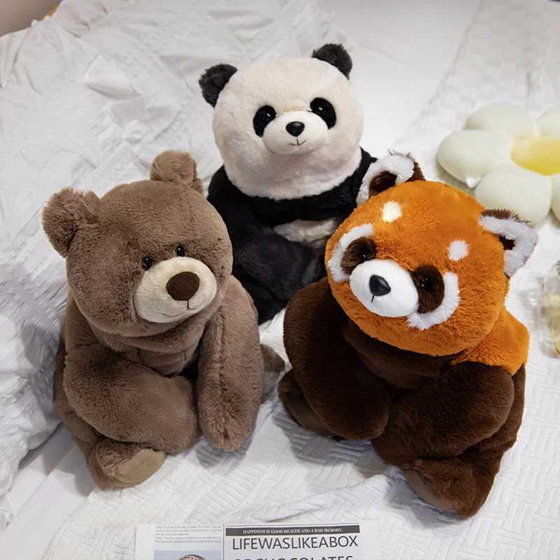 Plush dockor Super Soft Lazy Animal Plush Toy Brown Bear Raccoon Panda Embrace Doll Fluffy Filling Pillow Christmas Gift J240410