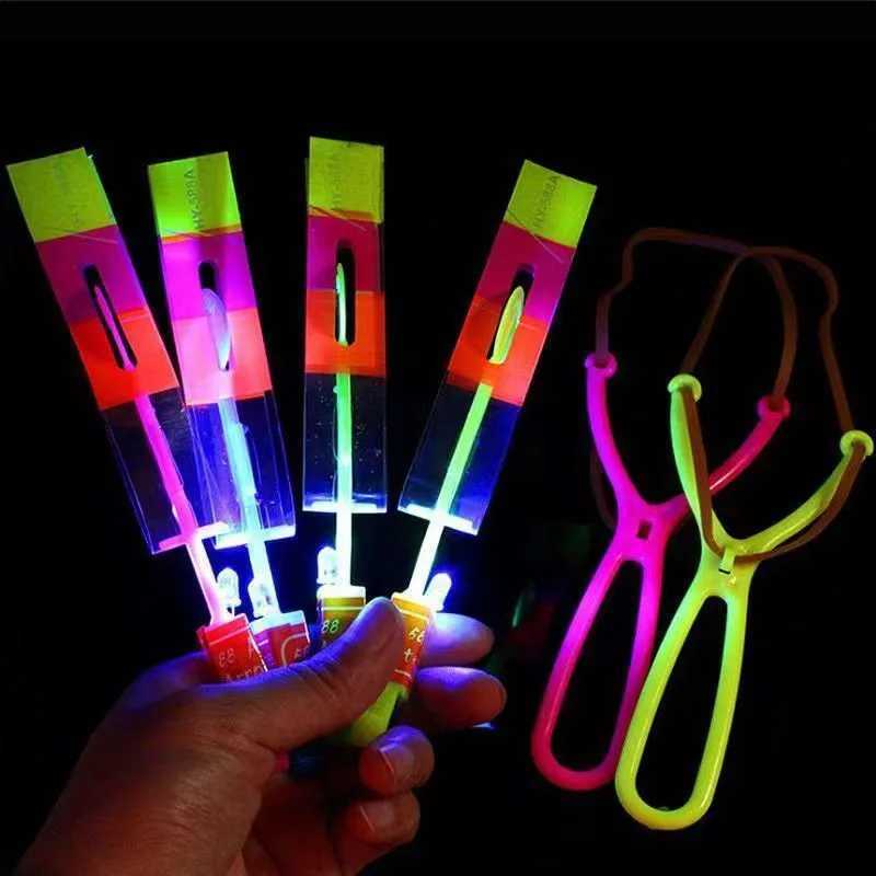 LED Flying Toys Amazing Light Toy Arrow Rocket Helicopter Flying Toy LED Light Toys Glow In The Dark Party Fun Gift Rubber Band Catapult 240410