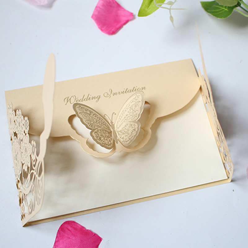 1 bit Pearlescent Paper Wedding Decorations Laser Cut Farterfly Invitation Cards Kit för Wedding Bridal Shower Paper Card