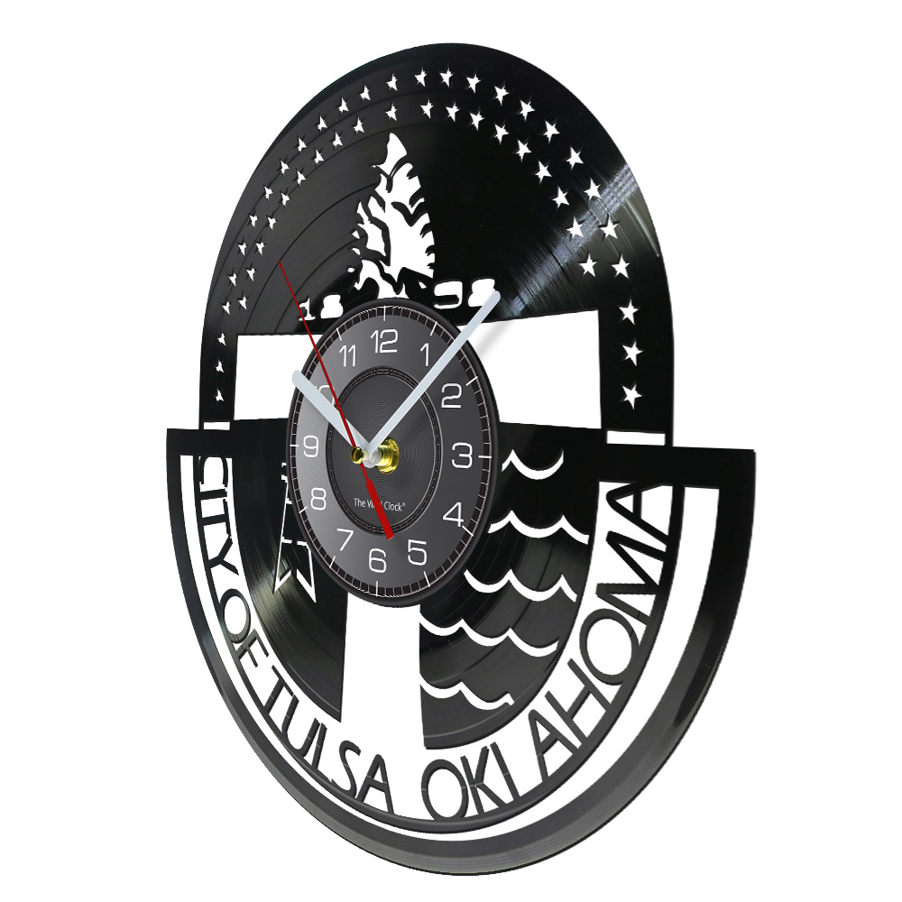 City Of Tulsa Oklahoma Vinyl Record Wall Clock Home Decor For Bedroom United States Music Alum Handicraft Clock US Wall Watch