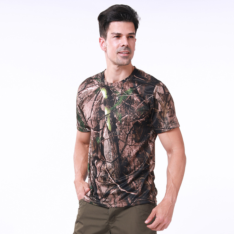 ESDY Outdoor Round Collar Camouflage Short-sleeved Breathable Sports Quick-drying Outdoor Tactical Training Military Fan T-shirt