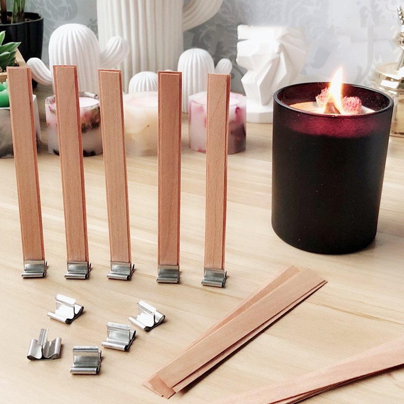 Wooden Candles Wick with Sustainer Tab DIY Candle Making Supplies Soy Parffin Wax Wick for DIY candle material