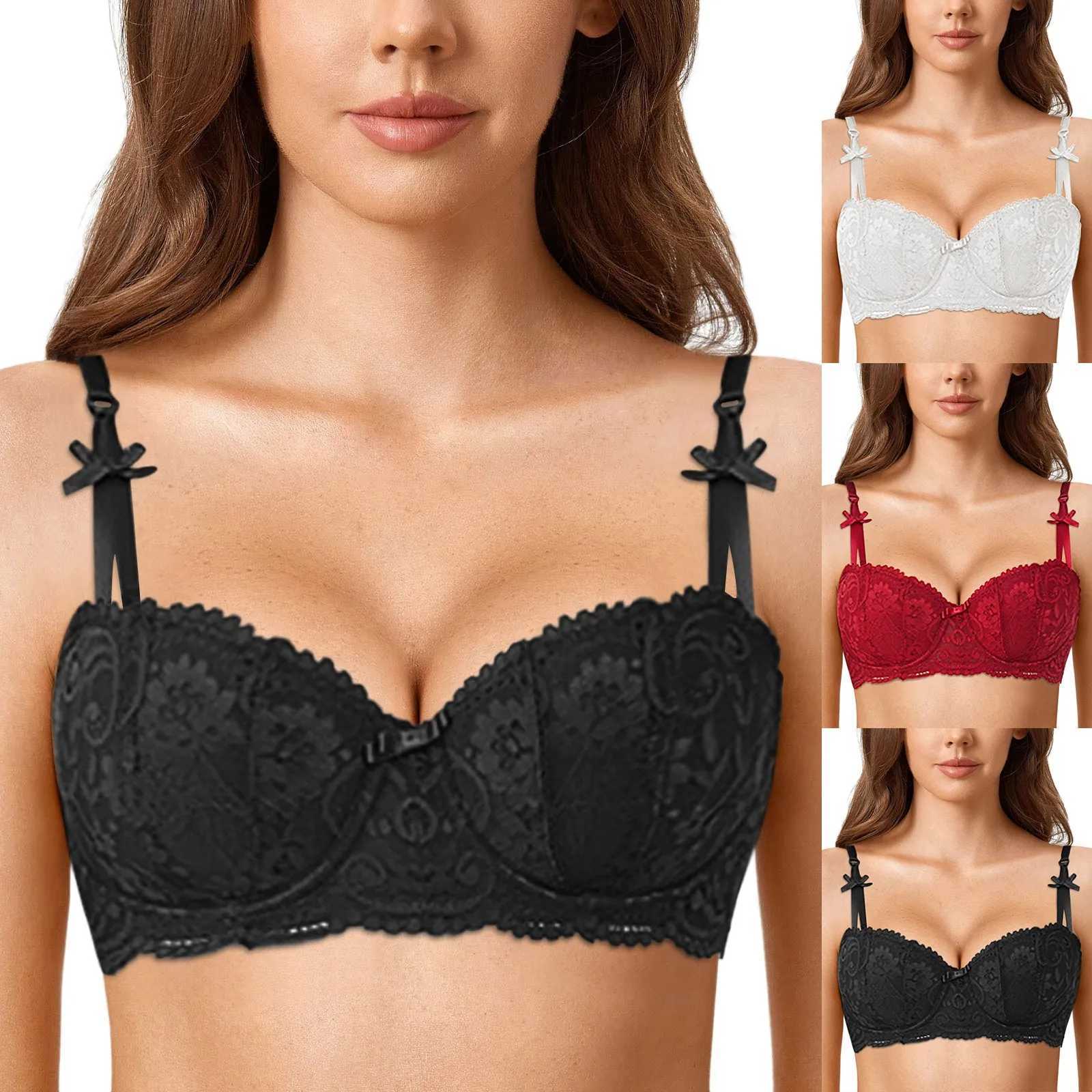 BRAS Seksowne koronkowe pół szklanki cienki stanik Klasyczne koronkowe push up Bra Cienka bawełniana kobiety Bras French Style Soft V Oddychający stanik 240410