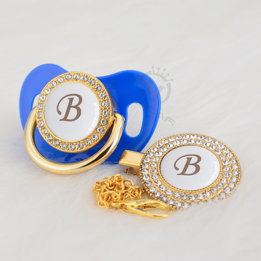 Miyocar Gold Nom élégant Initiales Lettre B Belle sucette bling et clip de tétine BPA Bling bling lb-w