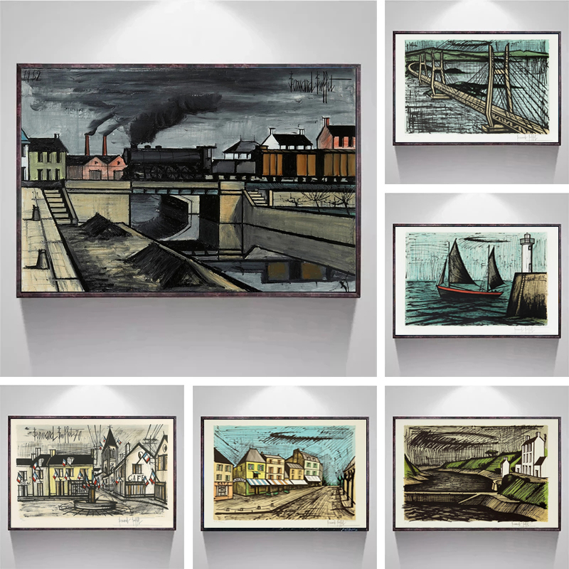 Bernard Buffet Building Architectural Landscape Affischer tryck Canvas Målning Industrial Age Wall Art Bildrum Heminredning