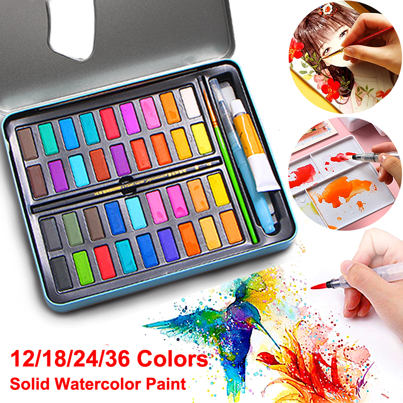 18/12/24/36 Couleur professionnelle de peinture aquarelle solide Ensemble pour les enfants Dessin Box Box set Pigment Painting Art Supplies