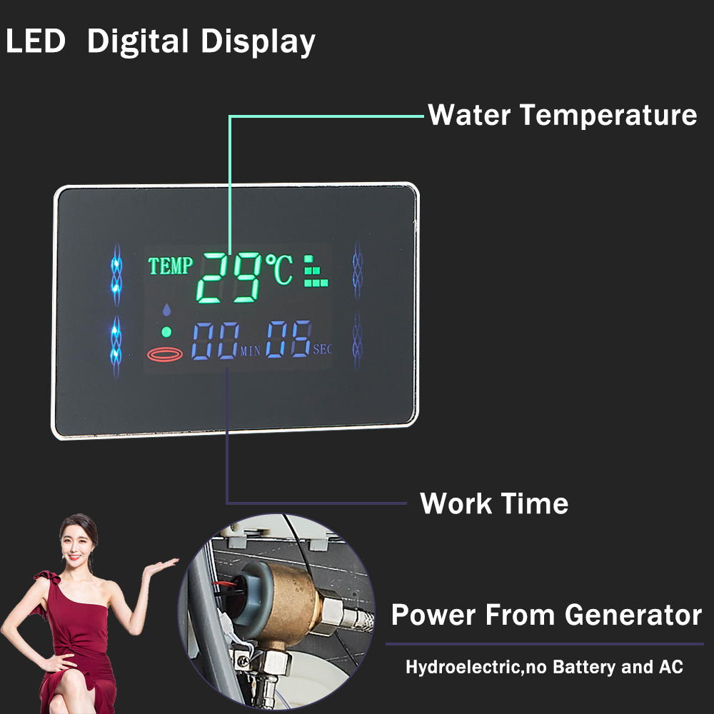 Rozin LED Badkamer Douchekraan met LCD Black Regenval Douchepaneel Wand gemonteerd 5 Mode Mode Jet Douche Kolom Mixer Tap