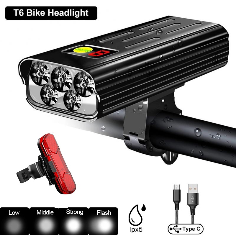 10000mAh Bike Light USB Recarregável 5000 Lumens Bike Farol 5t6 LED LUZES DE FRONTAÇÃO FRONTAL DE LARGAFO