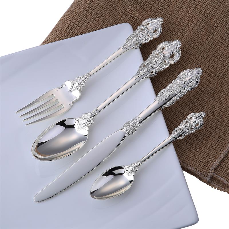 Wedding Luxury Silver Cutlery Set Silverware Western Royal Tableware Silver Dinnerware Dinner Fork Knife Christmas Gift