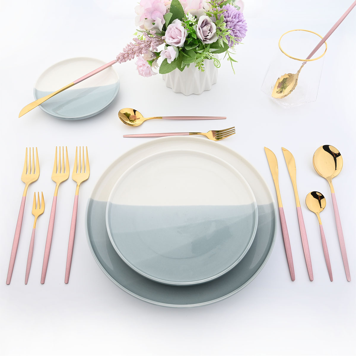 Jankng Pink Gold Cutlery Flatware Set Wedding Party Stainelss Steel Silverware Dinterware Fork Spoons 나이프 디저트 식탁