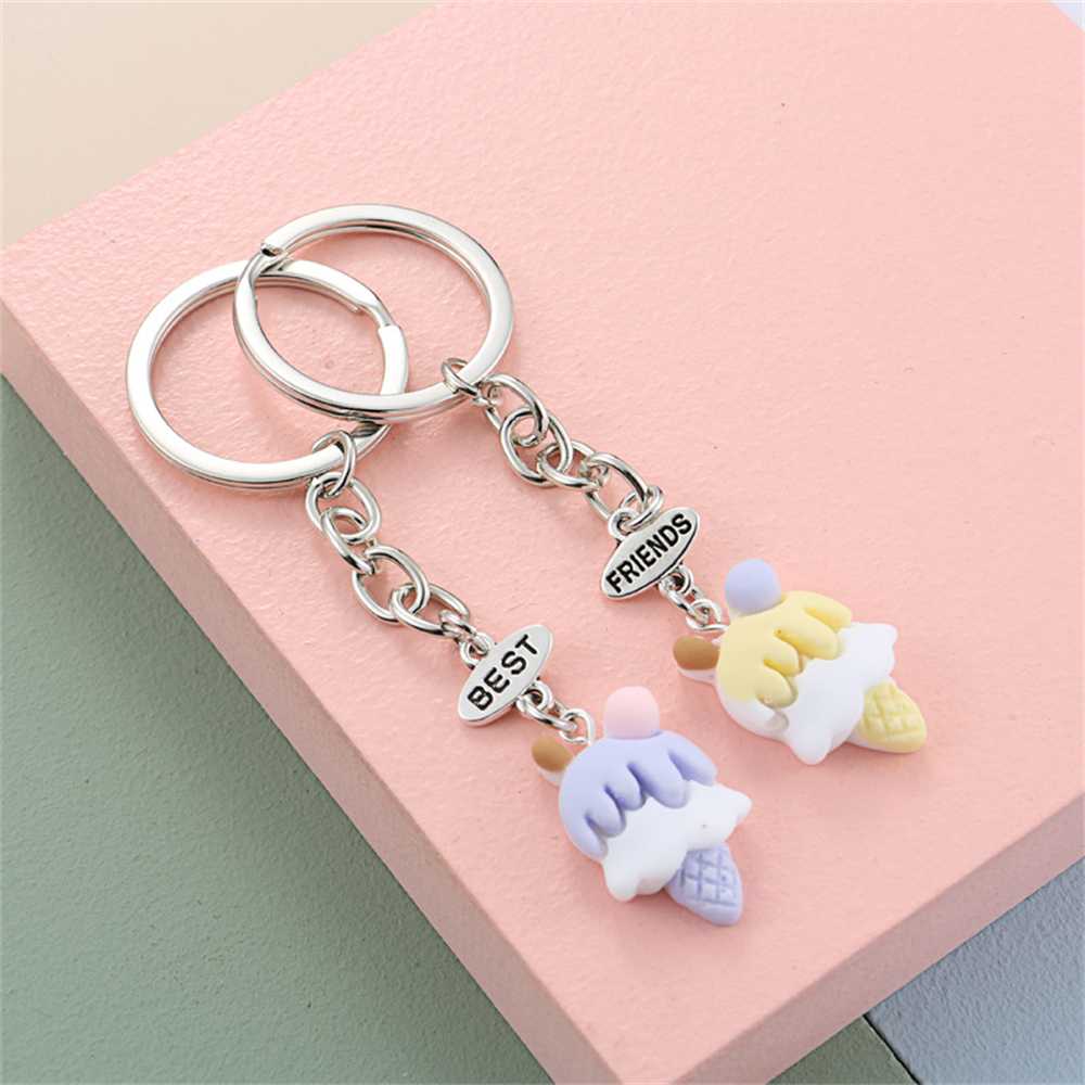 Jolie dessert Keychain Key Ring Resin Ice Cream Chocolate Cake Cake Potato Food Chain pour femmes cadeaux Girls Bijoux faits à la main