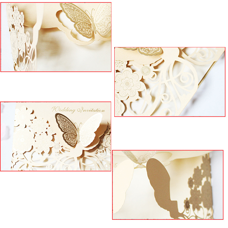 1 bit Pearlescent Paper Wedding Decorations Laser Cut Farterfly Invitation Cards Kit för Wedding Bridal Shower Paper Card