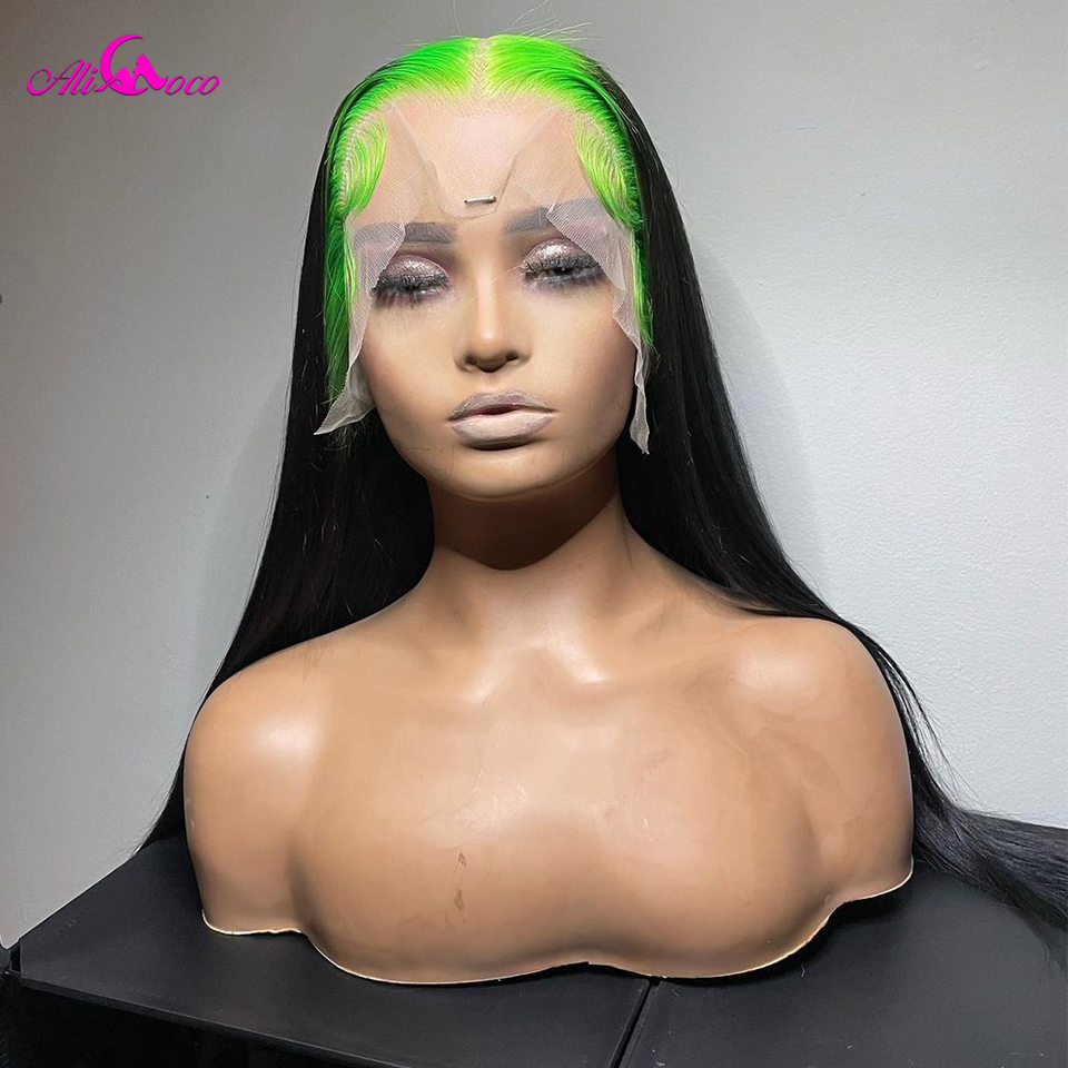 Light Green Root Lace Front Human Hair Wig HD Lace 13x4 Straight Frontal Brazilian Ombre PrePlucked Virgin For Black Women