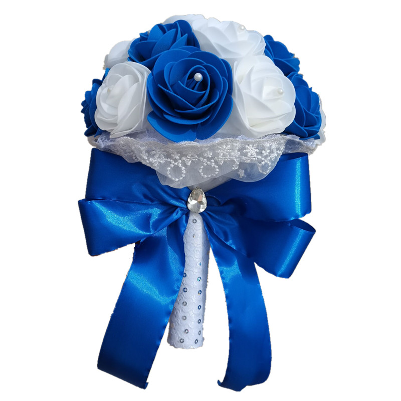 YO CHO Royal Blue Color Wedding Bridal Bouquet Artificial Flowers Blue Wedding Bouquet for Bridesmaids