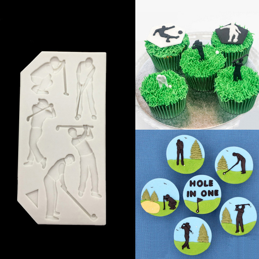 Futebol Golf Rugby Baseball Shape Bolo de bolo 100% Platinum Silicone Sugarcraft Mold, Ferramentas de decoração de bolo fondant Bakeware