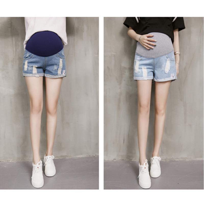 Hole Shorts For Pregnant Women Denim Maternity Clothings High Waist Pants Prop Belly Gravidas Summer Jeans Maternity Shorts NEW