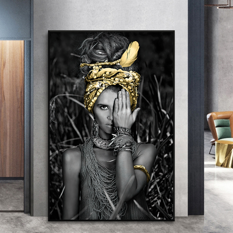 Ethnic Style Woman Art Picture Print Canvas Painting Black And White Figure Posters And Prints Modern Home Living Room Decor