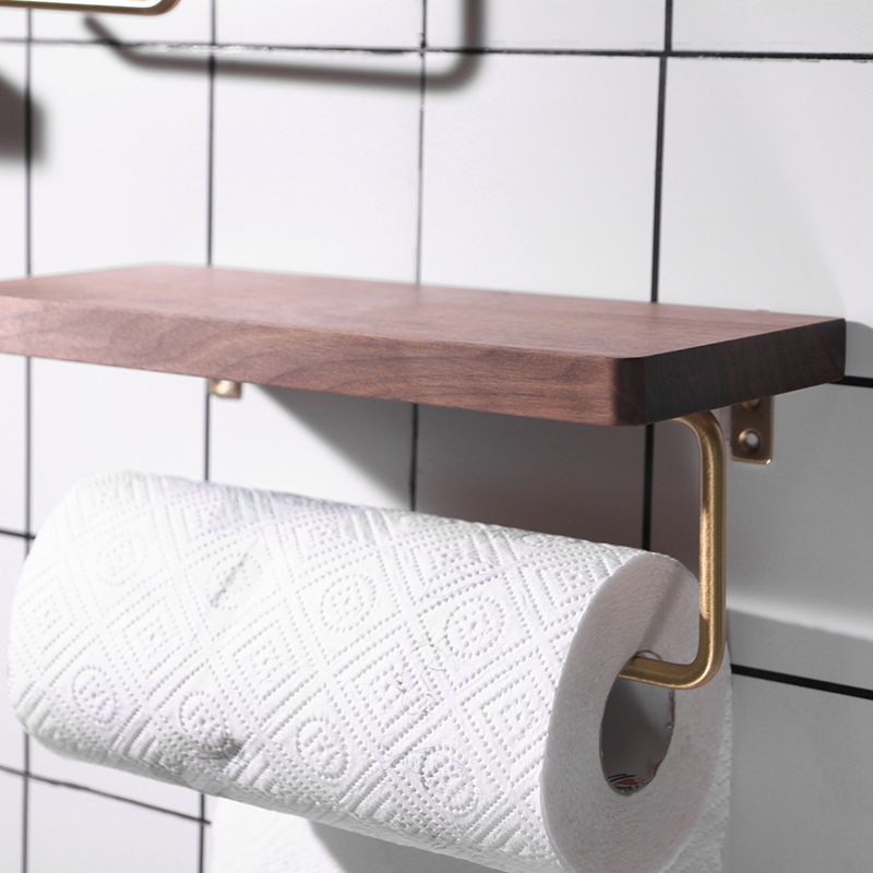 1 st Practical Toilet Roll Paper Holder badkamer houten plank tissue handdoekhangrek met telefoonhouder