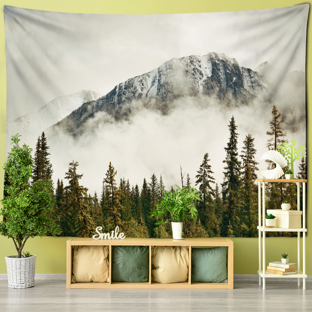 Mountain Under The Mist Oil Painting Tapestry Wall Hanging Natural Scenery Hippie Psychedelic Witchcraft Home Decor