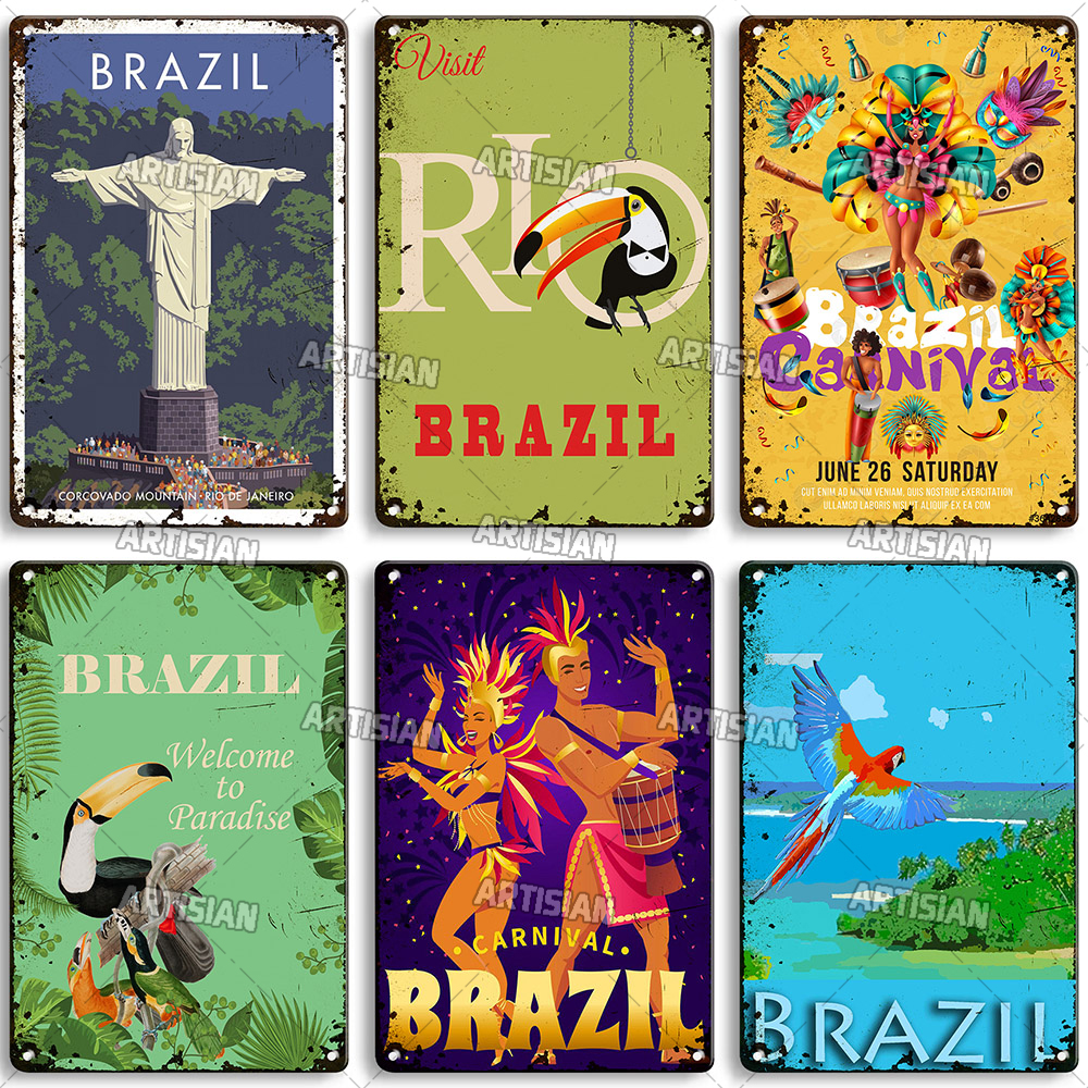 ARTISIAN Nostalgic Brazil Metal Poster Vintage Travel Metal Tin Sign Decorative Plate Home Bar Studio Wall Decor Metal Plaque