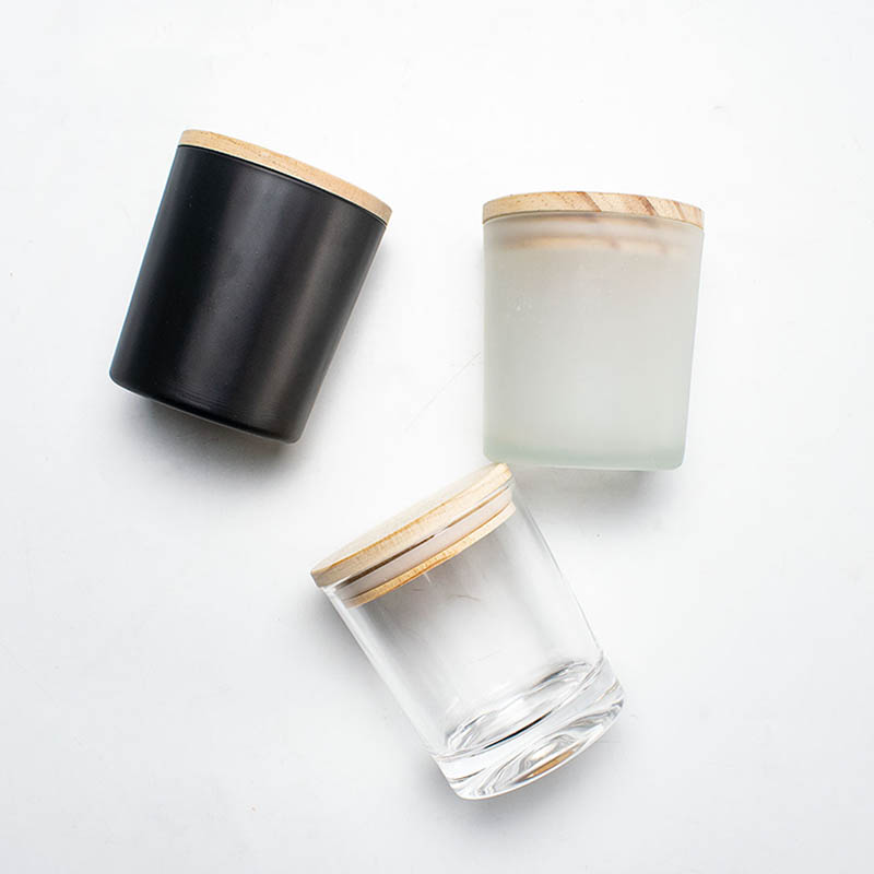 Aromatherapie Glasskerkerbecher mit Holzdeckel Matt Black Wachs Container Candlestick für Wohnkultur -DIY -Kerzen, die leere Gläser herstellen