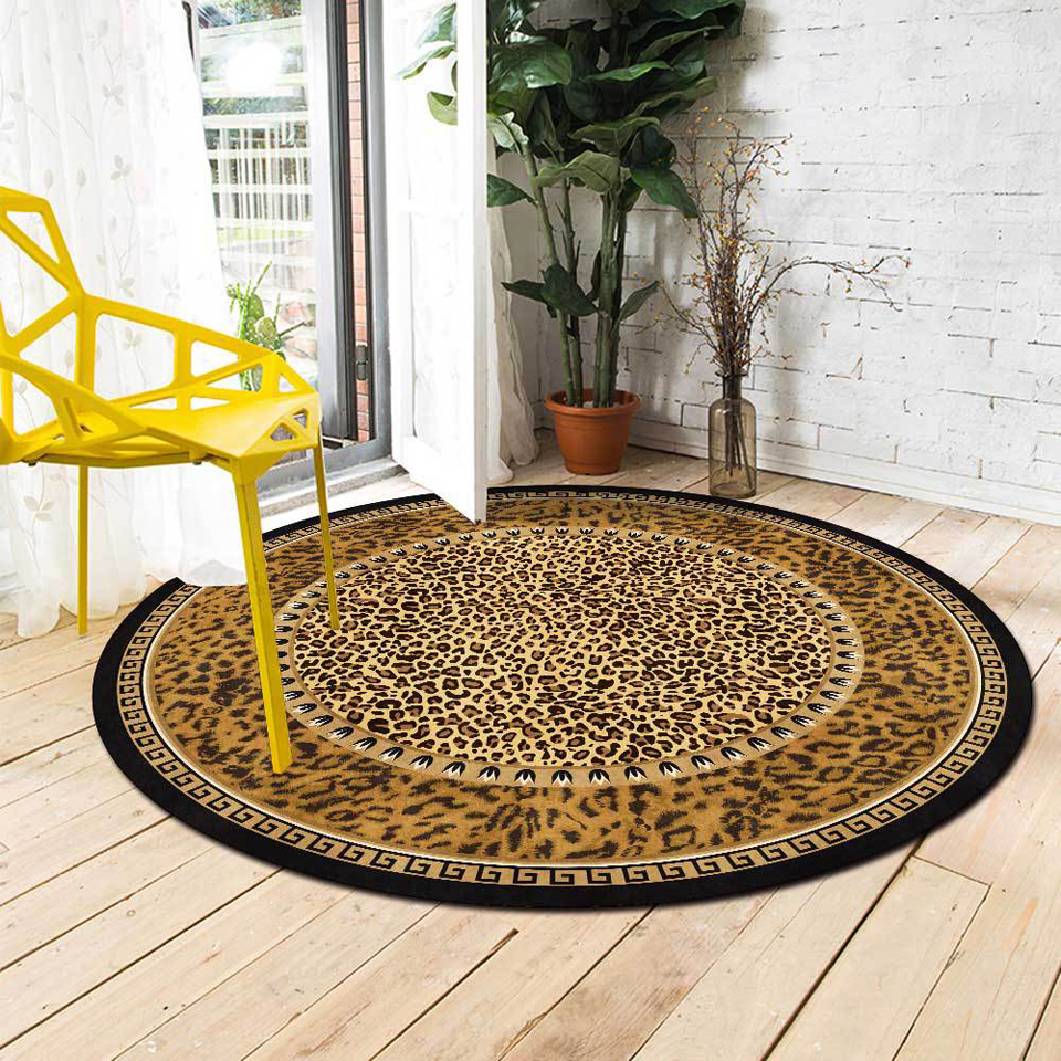 Luipaardprintmat woonkamer rond tapijt Modern Europees Wild Geel Bruin Black Slaapkamer vloer Tapijt Anti slipstoel Lounge Rug