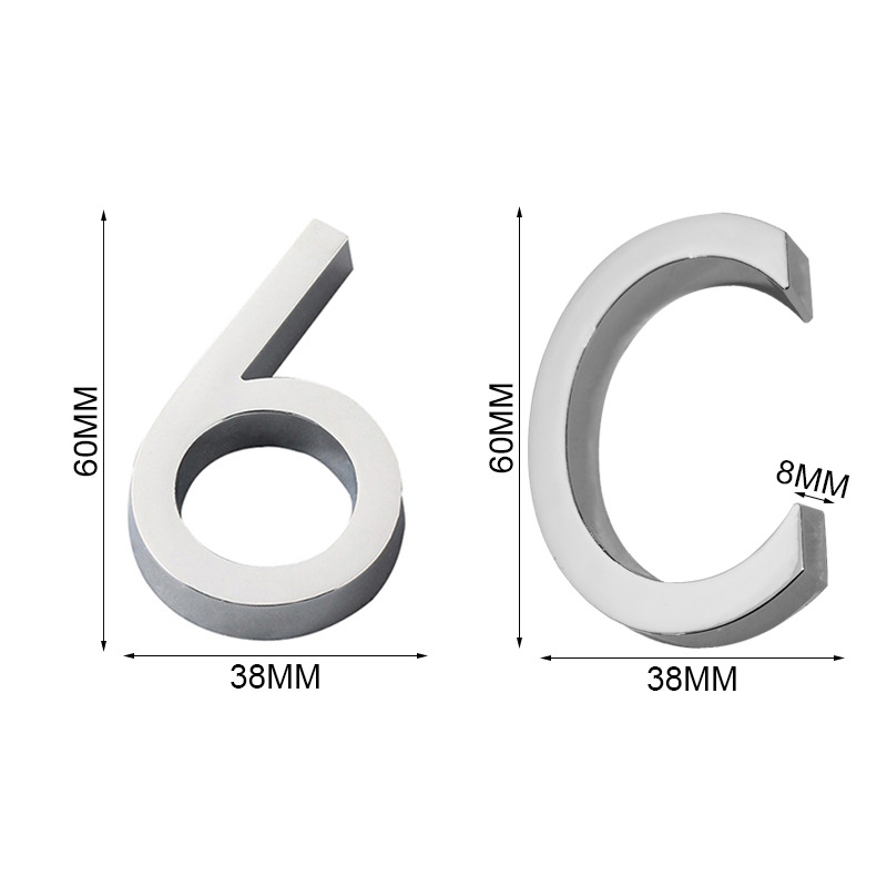 6cm 3d Numéro de maison Porte de porte Numéro de maison Numéro de maison Street Numéro de boîte aux lettres Numéros d'autocollants Numéro plat Numéro de l'hôtel Porte extérieure