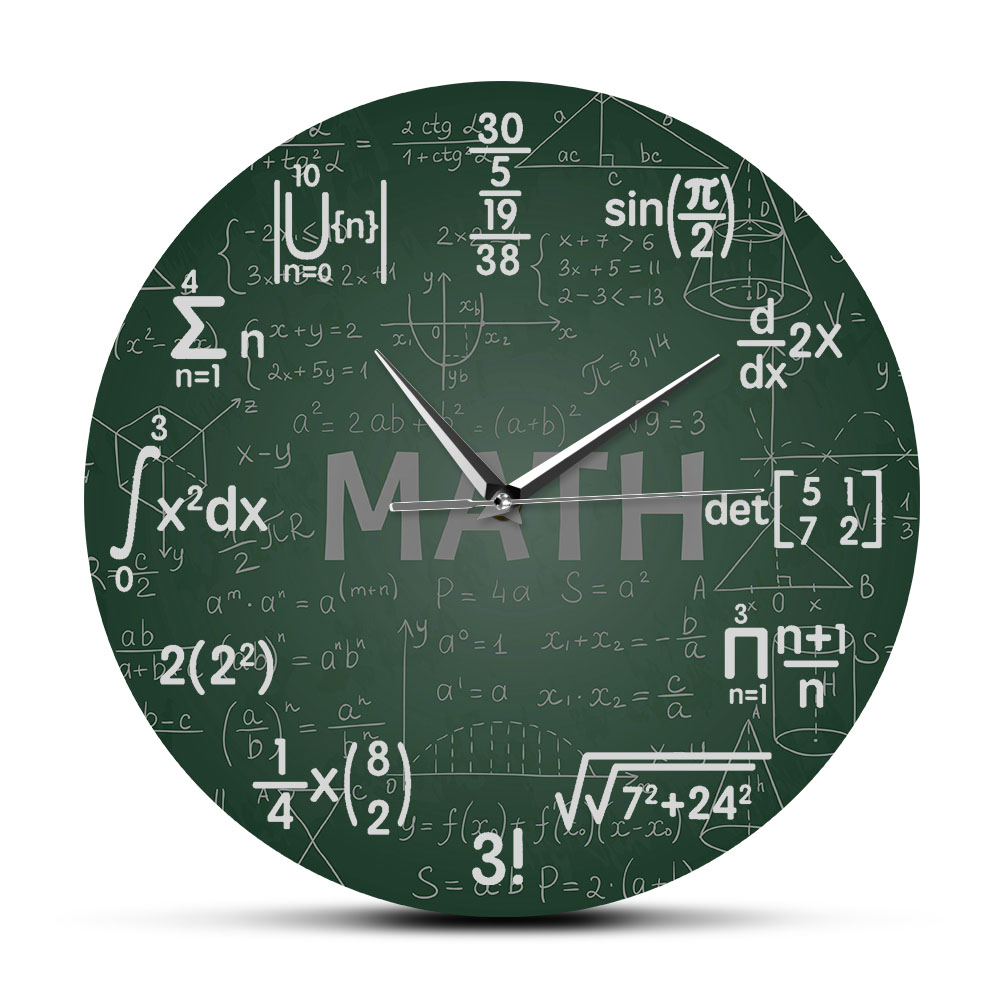 Green Chalkboard Math Formulas Wall Clock Hanging Wall Watch مرة أخرى إلى المدارس العلوم الرياضية الرياضية