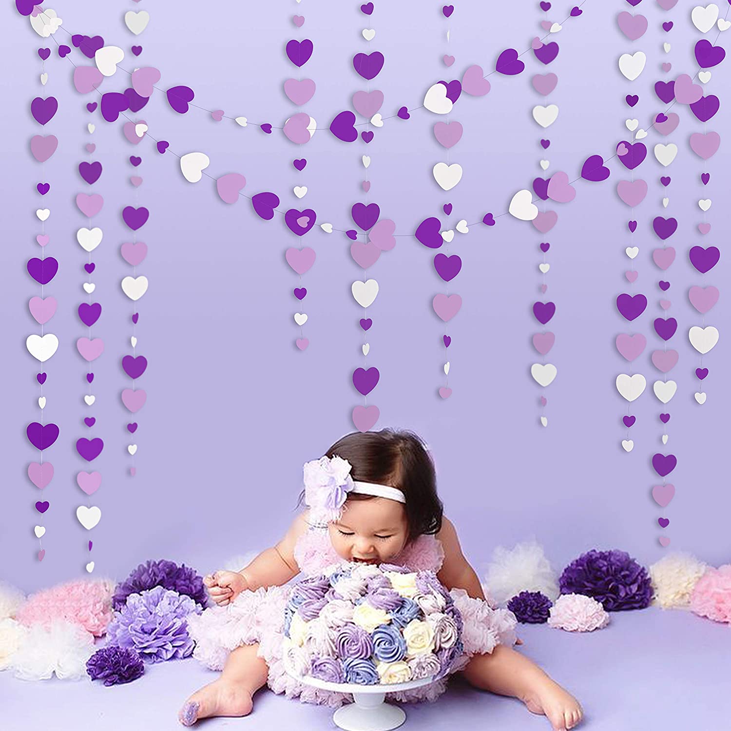 11ft lavender violet papier blanc love coeur guirlands mur pending bannière décorations pour mariage sweet anniversaire douche nuptiale