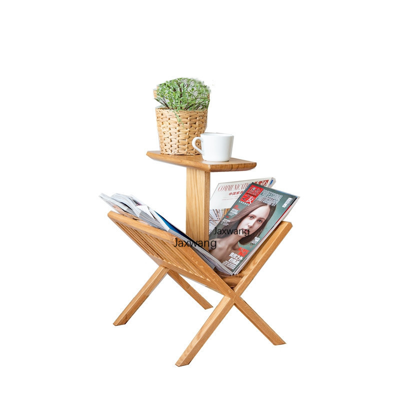 Designer Magazine Rack Oak Solid Wood Krantenrekken Noordse boekenplank Ins Sofa zijvloer Opslagtijdschrift Rekken Home Furniture