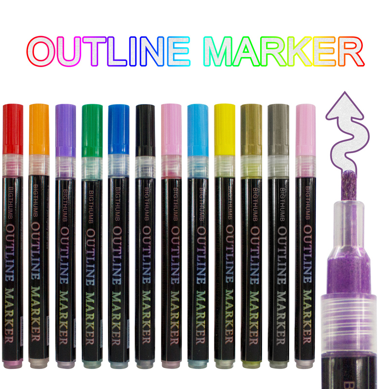 8/12 Couleurs / Set Double Line Tirned Art Pen Fluorescent Glitter Art Marker St 10 Pens pour la fabrication de cartes, salutation d'anniversaire, peinture