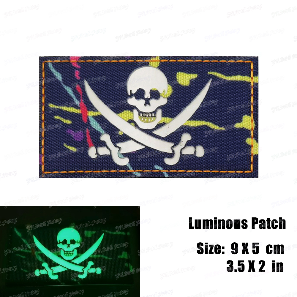 Infrared IR Evil Smiley Face Patch pirate Skull Swords Luminous smile Embroidery Patches Badges Emblem military Army Accessory