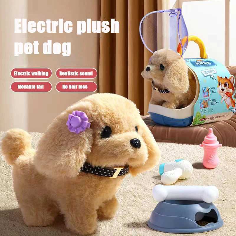 Dolls de pelúcia Novos brinquedos eletrônicos para cães de animais de estimação andando interativos cachorro luxuoso brinquedos de boneca vibração em movimento automático Presentes de cachorro elétrico j240410