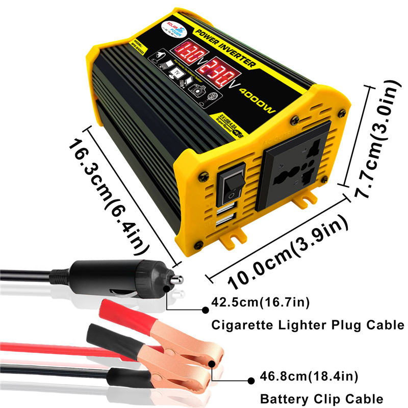 4000W Car Power Inverter Converter Adapter 12V to 110/220V Voltage Transformer LED Display Dual USB Home Car Modified Sine Wave