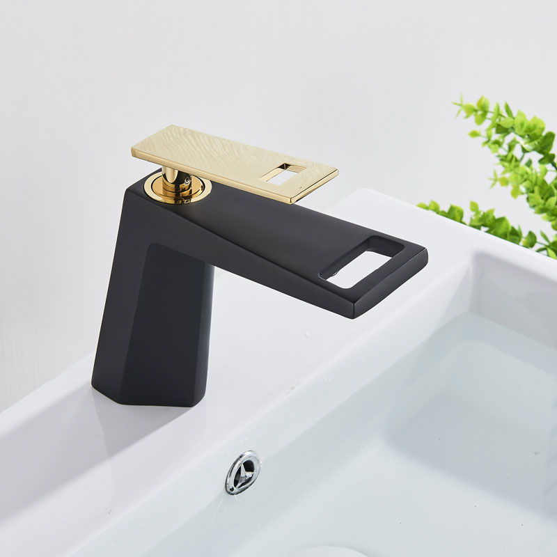 Gold Black Basin kranar Hot Cold Mixer Tap Waterfall Badrumskranar Hollow Design Enkel handtag Switch Modern Model