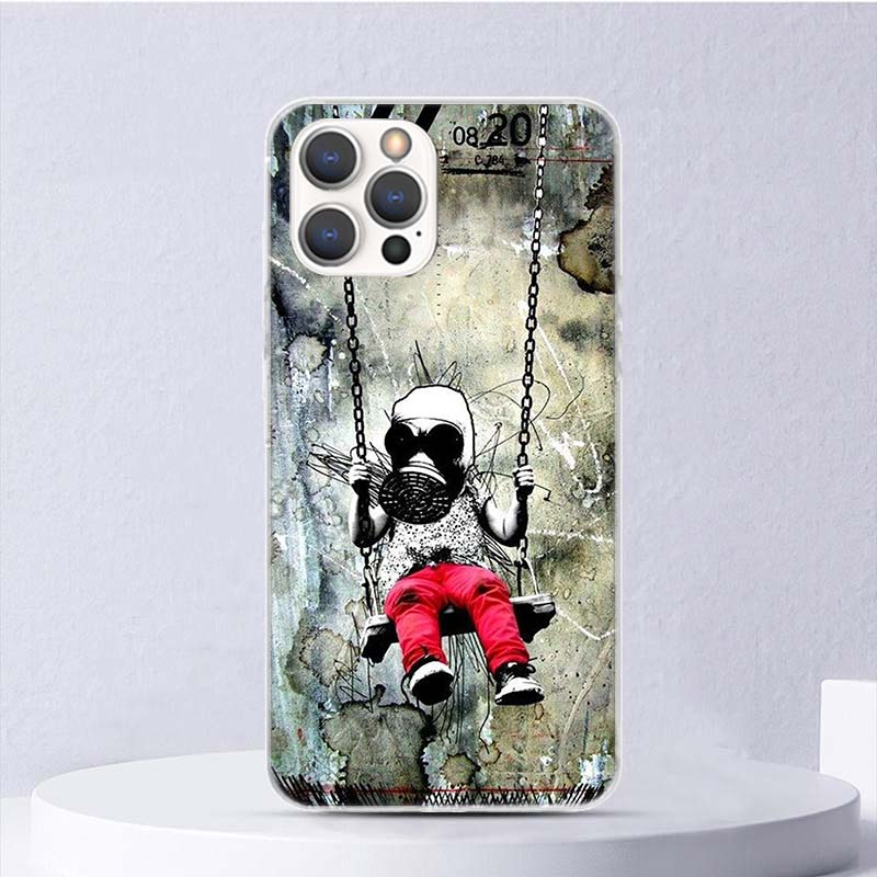 STRET ART BANKSY GRAFFITI SOFT CASE для iPhone 11 12 13 Mini 14 Pro Max 15 Cover Apple Phone Cover XS XS SE 7 Plus 8 + 6S 5S