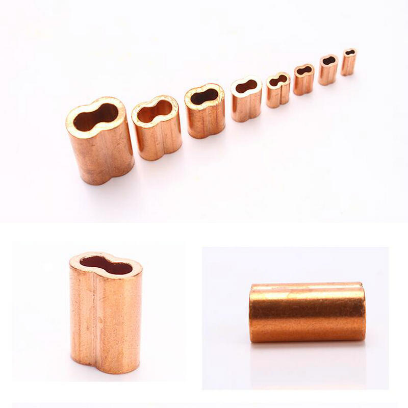 HQ CF01 Red Copper 8 Form Doppellöcher Drahtseil Ferrule Hülle Clip Clamp für 0,5-5 mm Kabel