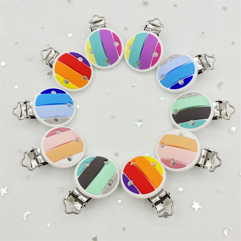 Baby Silicone Clips Rainbow Color Silicone Pacifier Clip Pacifier Chain Accessories Personalized Clip Baby Toys BPA Free