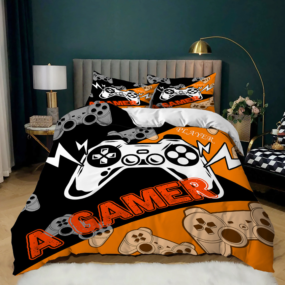 Game dekbedovertrek set voor kind tiener videogame controller king size dekteromslag microfiber zwarte en groene gamepad quilt cover