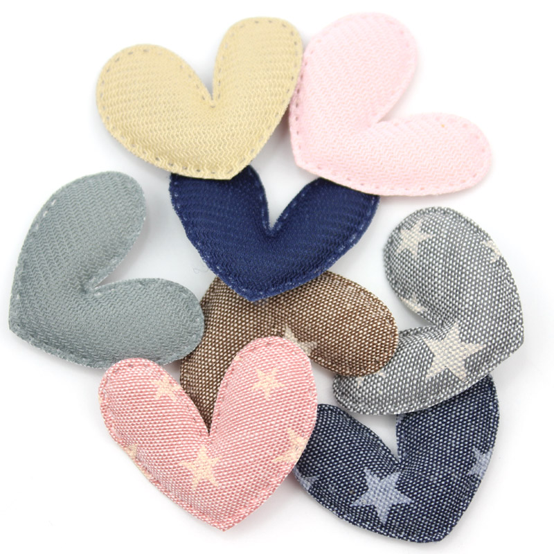 40 -stcs 3*4 cm denim stof hart gevoerde appliques patches voor kleding diy kinderen hoofddeksel haarspeld decor kleding naaien groothandel