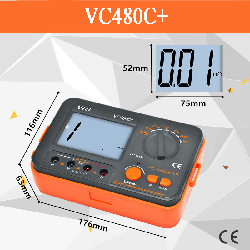 VC480C+ 3 1/2 Dijital Milli-Ohm Metre Multimetre 4 Tel Test Doğruluk Arka Işığı