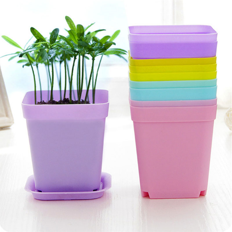 mini quadrado plástico planta vaso de flores em casa decoração plantador colorido com panelas bandejas verdes vegetais artificiais wyq