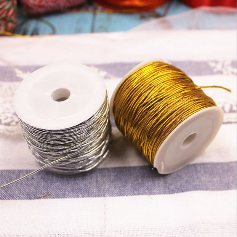 Greia elástica de ouro e prata 1 mm Cordão redonda para embalagens de presentes de Natal Tag String Tag Cord DIY Craft artesanal cerca de 20m