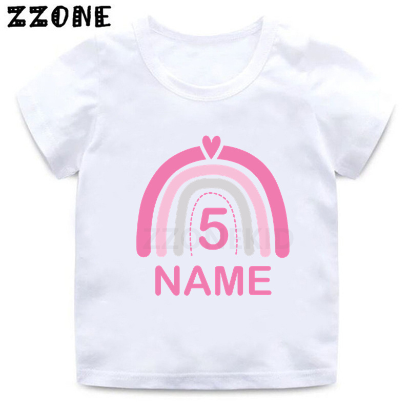 Rainbow 1 2 3 4 5 6 7 8 9 anni T-shirt di compleanno ragazze personalizzano nome vestiti bambini top bambini maglietta bambini presente, hkp2612